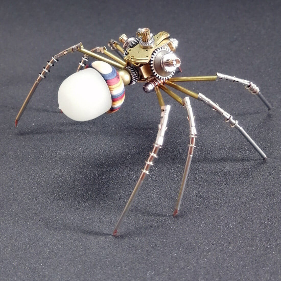 122pcs diy steampunk metal spider puzzle toy with nut light