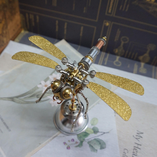 3d diy dragonfly steampunk mechanical insect metal assembly model kit (kit version/208pcs)