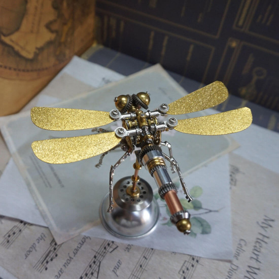 3d diy dragonfly steampunk mechanical insect metal assembly model kit (kit version/208pcs)