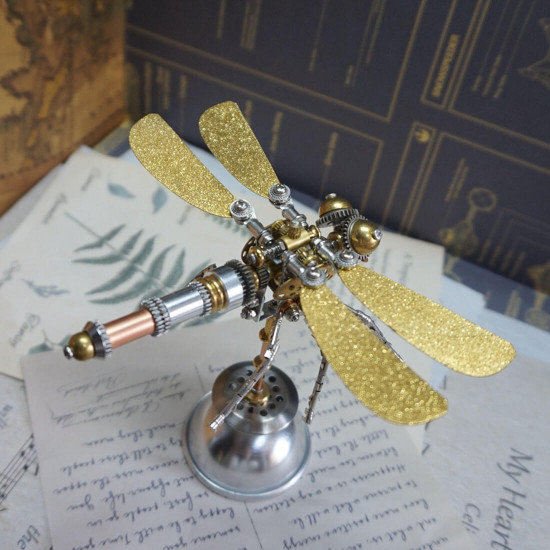 3d diy dragonfly steampunk mechanical insect metal assembly model kit (kit version/208pcs)