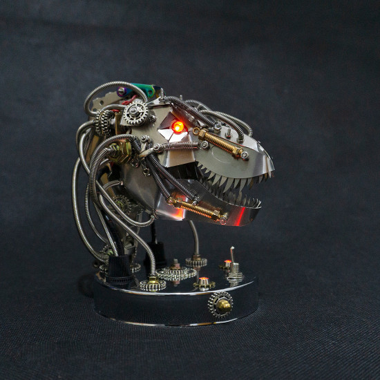 3d metal steampunk mechanical dinosaur skull head model kits