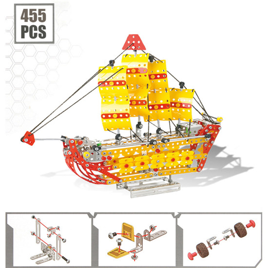 455pcs 3d mechanical model ship sailboat metal assembly kit education toy