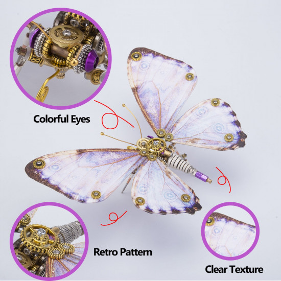 4pcs steampunk purple morpho butterfly 3d metal puzzle