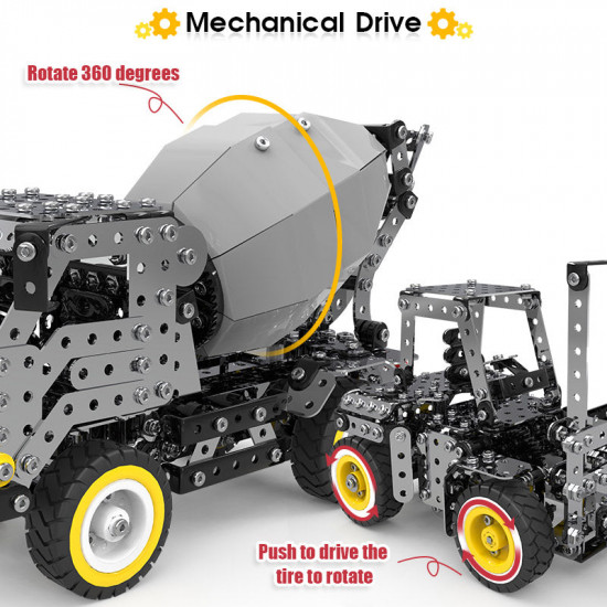 669pcs+ diy metal engineering cement mixer truck assembly model