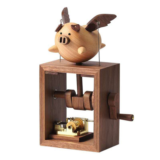 automata creative music box cute flying pig wooden dynamic musical box gift for girls