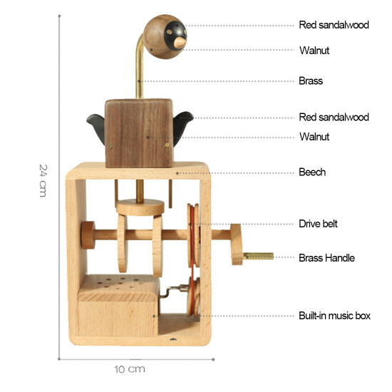 automata lover creative gift wooden music box cute dynamic birds hand-cranked music box - beige