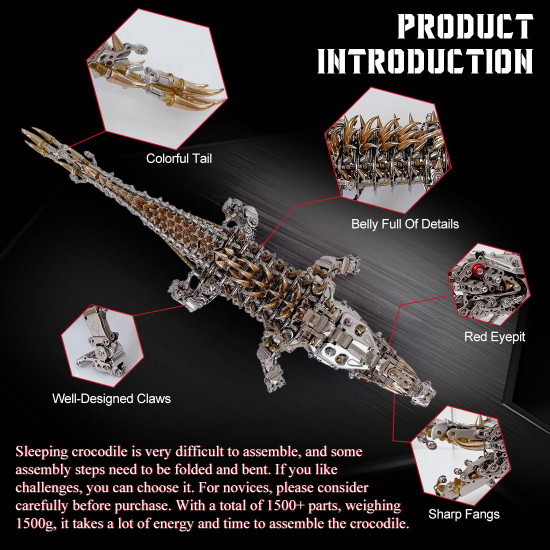 crocodile 3d diy mechanical metal assembly model (1500+pcs)