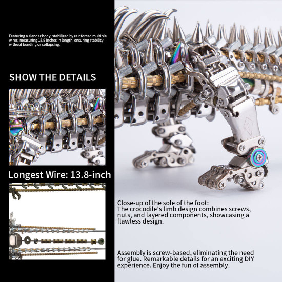 crocodile 3d diy mechanical metal assembly model (1500+pcs)