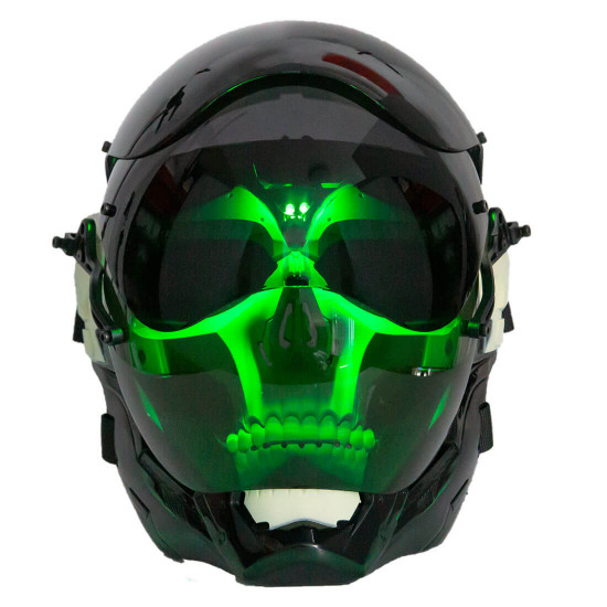 future punk mecha skull head mask for men costume cosplay prop for halloween parties (green)