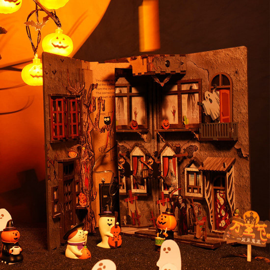 horror halloween bookself alley 3d diy puzzle assembly model kit diorama booknook gift