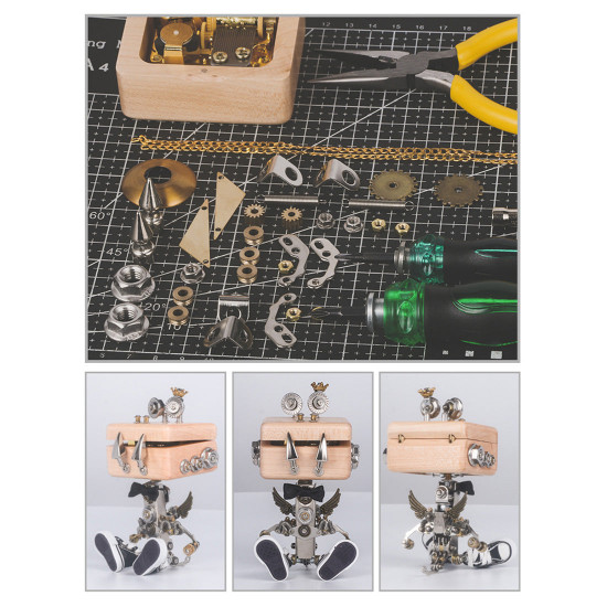 150pcs little monster figure 3d metal puzzle diy kit with music box