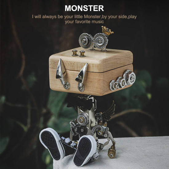 150pcs little monster figure 3d metal puzzle diy kit with music box