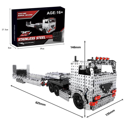 metal model assembly electric trailer tractor 3d diy rc metal vehicle creative ornament kit (2100pcs)