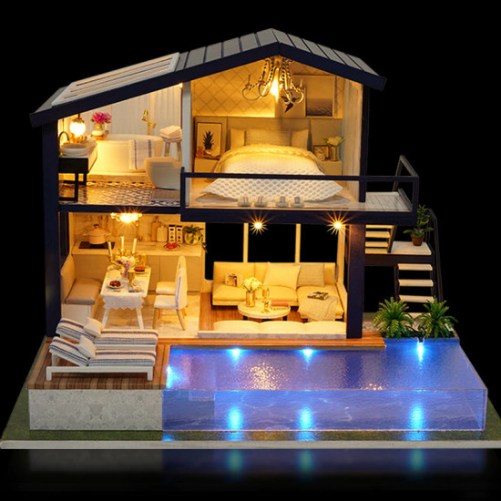 miniature house illuminated pool