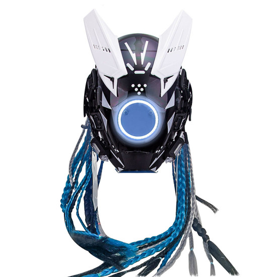 punk blue led glowing helmet mask with wigs for adults