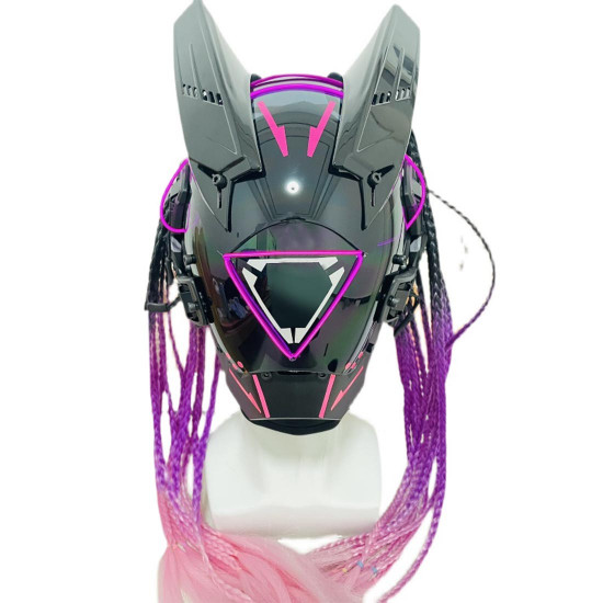 punk girl futuristic helmet mask with purple red wigs