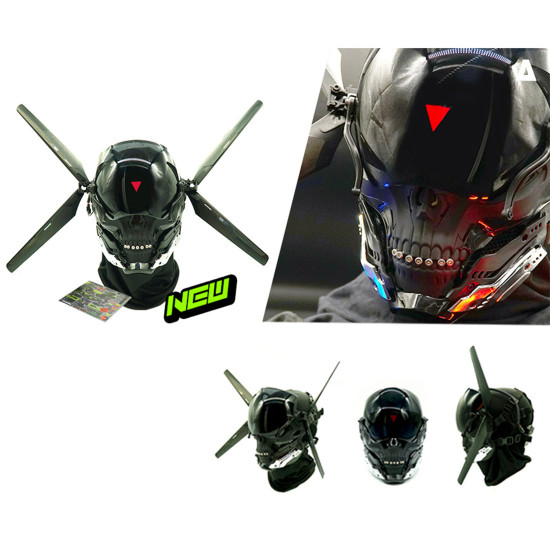 punk skull skeleton motorcycle helmet mask for men led future punk halloween light cosplay