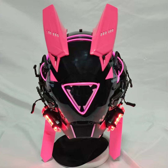 punk helmet with horns gothic cyber girl cosplay futuristic mask