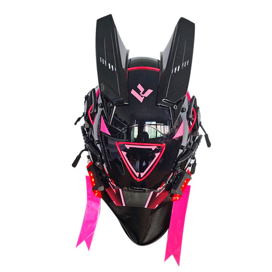 punk helmet with horns gothic cyber girl cosplay futuristic mask