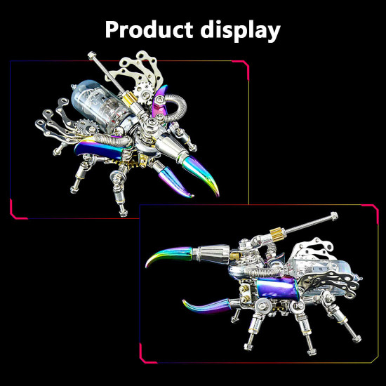 punk rhinoceros beetle 3d metal puzzle insect diy kits with light