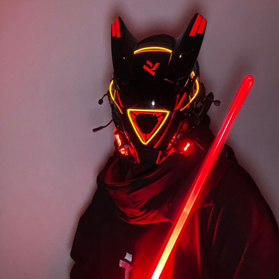 red led punk mask futuristic helmet cosplay costume props for men