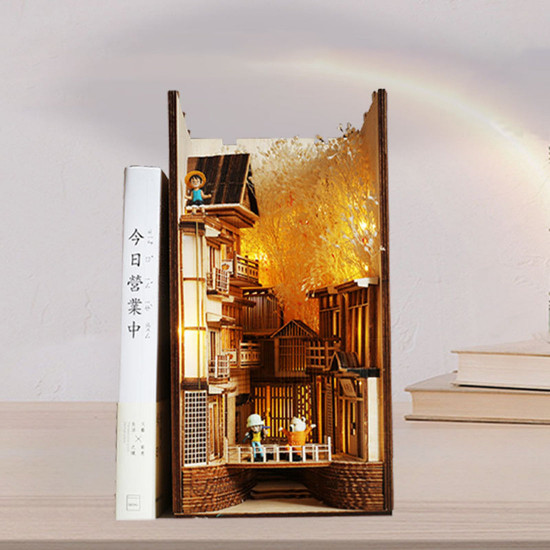 silver mountain hot spring alleyway book nook diorama diy wooden assembly kit