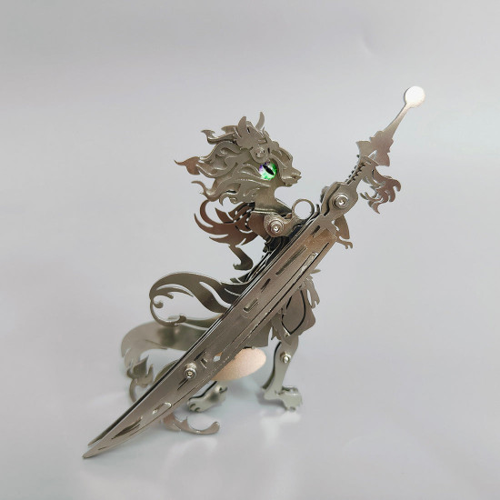 sitting ginger cat with a samurai sword 3d metal model kits