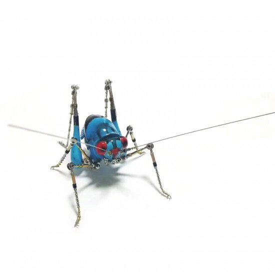 steampunk blue grasshopper model sculpture bug insect 3d metal assembled crafts