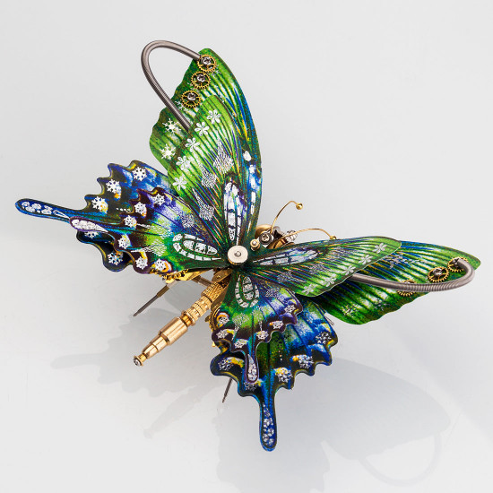 steampunk butterfly alpine black swallowtail papilio maackii model 3d diy kit with flower base