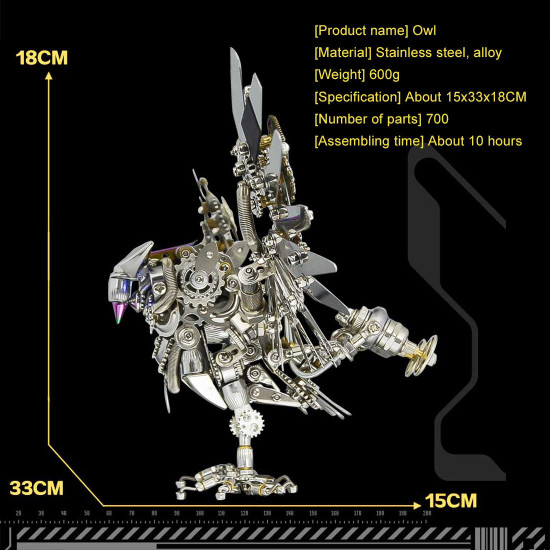 steampunk owl with goggles diy 3d metal animal model kits 700+pcs difficult puzzle