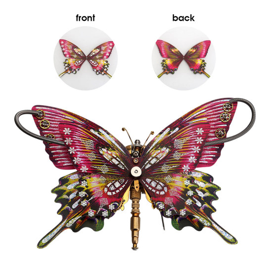 steampunk purple red swallowtail butterfly model kit with flower base