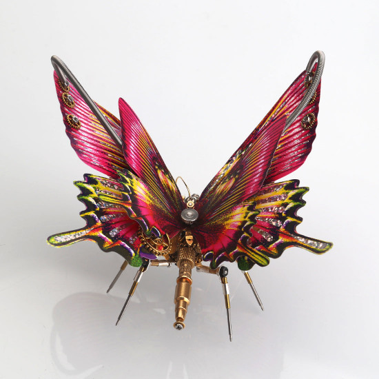 steampunk purple red swallowtail butterfly model kit with flower base