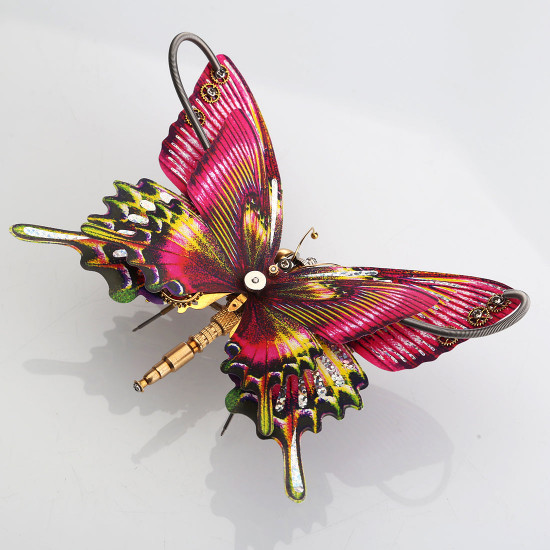 steampunk purple red swallowtail butterfly model kit with flower base