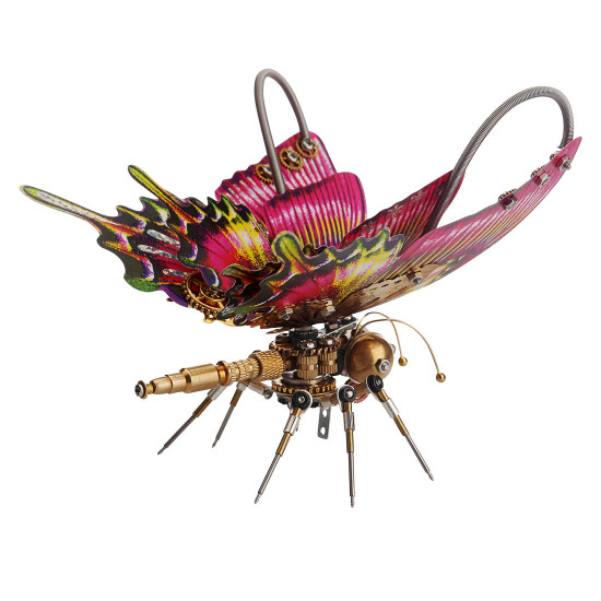 steampunk purple red swallowtail butterfly model kit with flower base