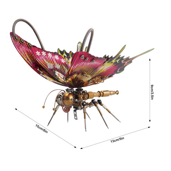 steampunk purple red swallowtail butterfly model kit with flower base