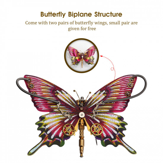 steampunk purple red swallowtail butterfly model kit with flower base